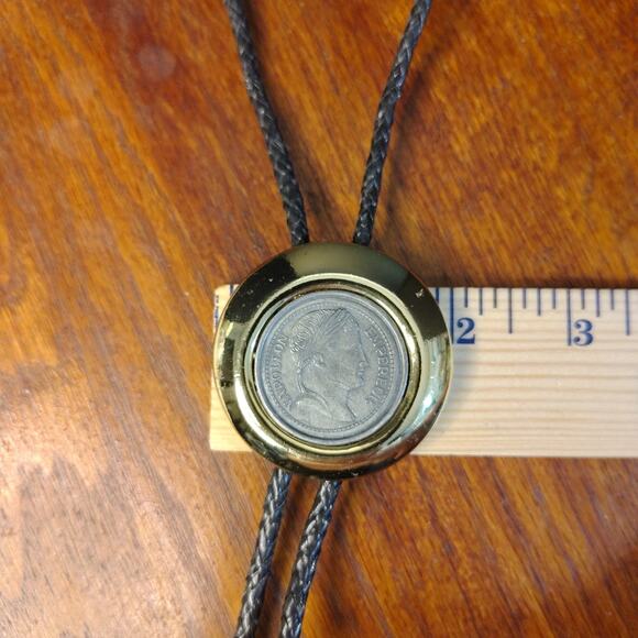 Vintage Napoleon Coin Bolo Tie Bola Tie Shoestring Necklace Gold Tone & Silver - Picture 12 of 12